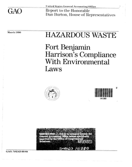 NSIAD-90-88 Hazardous Waste: Fort Benjamin Harrison's Compliance with Environmental Laws