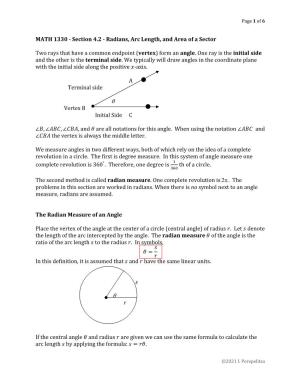 MATH 1330 - Section 4.2 - Radians, Arc Length, and Area of a Sector