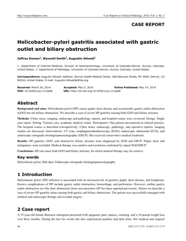 Helicobacter-Pylori Gastritis Associated with Gastric Outlet and Biliary Obstruction