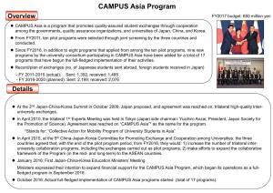 CAMPUS Asia Program Overview FY2017 Budget: 650 Million Yen