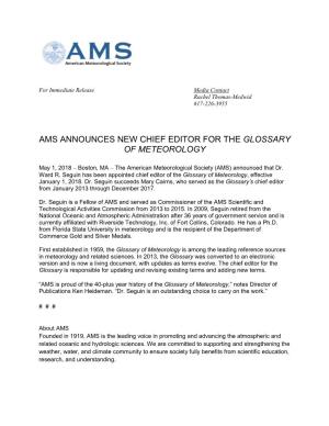 Ams Announces New Chief Editor for the Glossary of Meteorology
