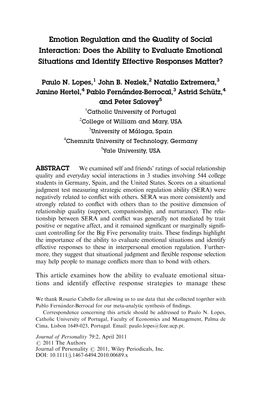 Emotion Regulation and the Quality of Social Interaction: Does the Ability to Evaluate Emotional Situations and Identify Effective Responses Matter?