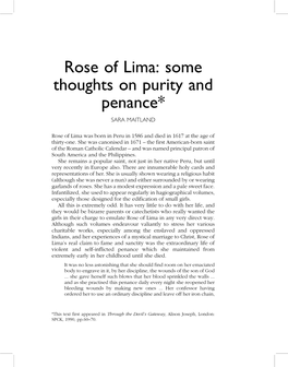 Rose of Lima: Some Thoughts on Purity and Penance*
