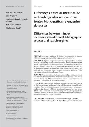 Differences Between H-Index Measures from Different Bibliographic Sources and Search Engines