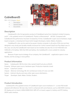 Cubieboard5 SKU: 10000 Category: Board  Description  General Details  Documents