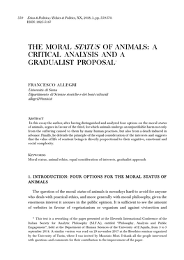 The Moral Status of Animals: a Critical Analysis and a Gradualist Proposal*