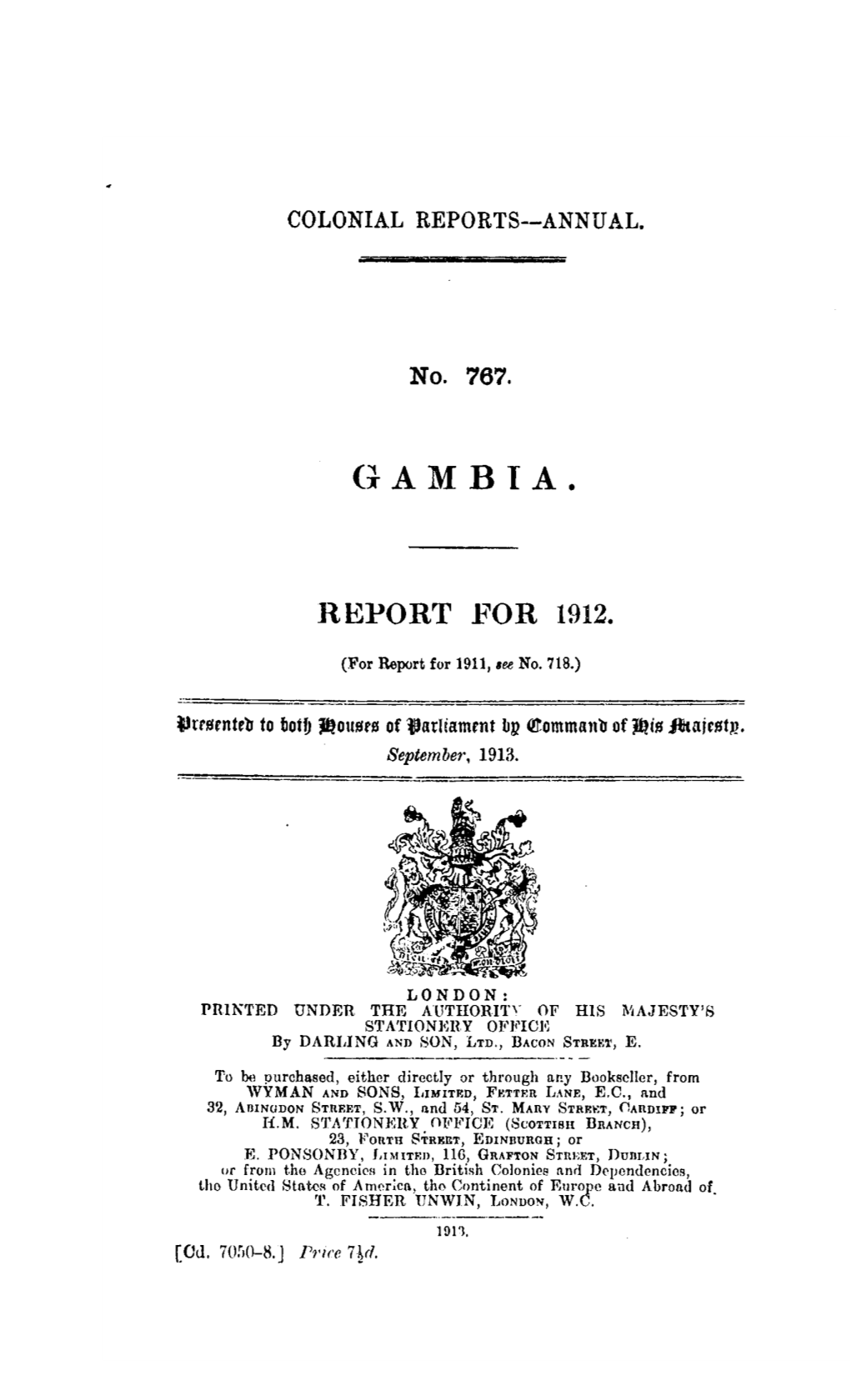 Annual Report of the Colonies. Gambia 1912