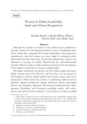 Women in Global Leadership: Asian and African Perspectives1