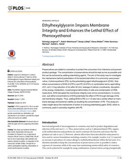 Ethylhexylglycerin Impairs Membrane Integrity and Enhances the Lethal Effect of Phenoxyethanol