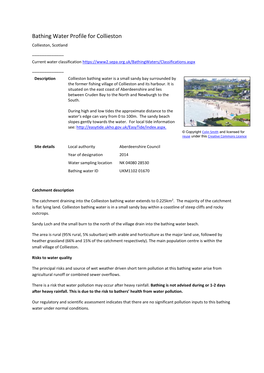Bathing Water Profile for Collieston