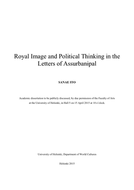 Royal Image and Political Thinking in the Letters of Assurbanipal