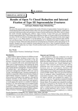 Results of Open Vs Closed Reduction and Internal Fixation of Type III