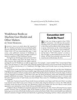 Wodehouse Books As Machine Gun Shields and Other Matters