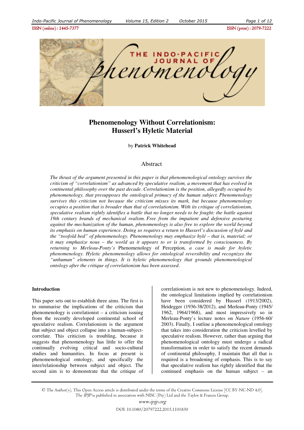 Phenomenology Without Correlationism: Husserl's Hyletic