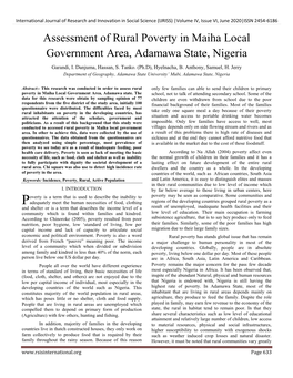 Assessment of Rural Poverty in Maiha Local Government Area, Adamawa State, Nigeria