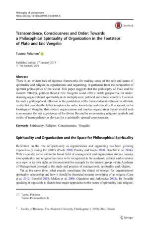 Towards a Philosophical Spirituality of Organization in the Footsteps of Plato and Eric Voegelin