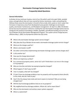 Stormwater Drainage System Service Charge Frequently Asked Questions