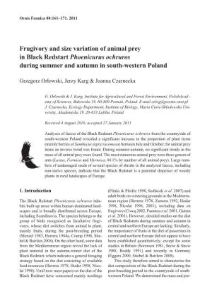 Frugivory and Size Variation of Animal Prey in Black Redstart Phoenicurus Ochruros During Summer and Autumn in South-Western Poland