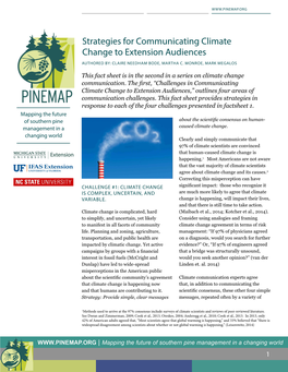 Strategies for Communicating Climate Change to Extension Audiences AUTHORED BY: CLAIRE NEEDHAM BODE, MARTHA C