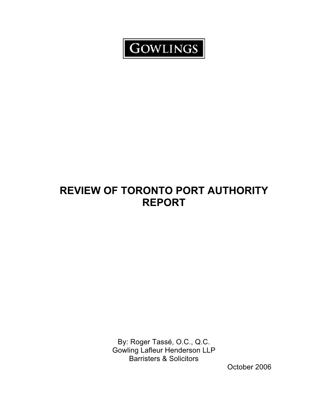 Review of Toronto Port Authority Report