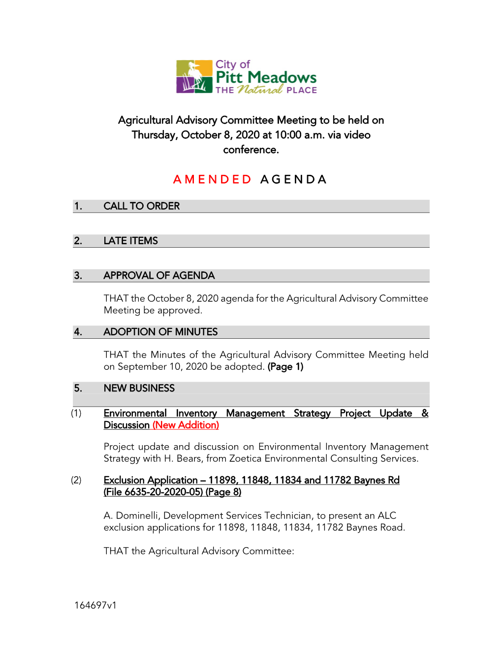 Amended Agenda