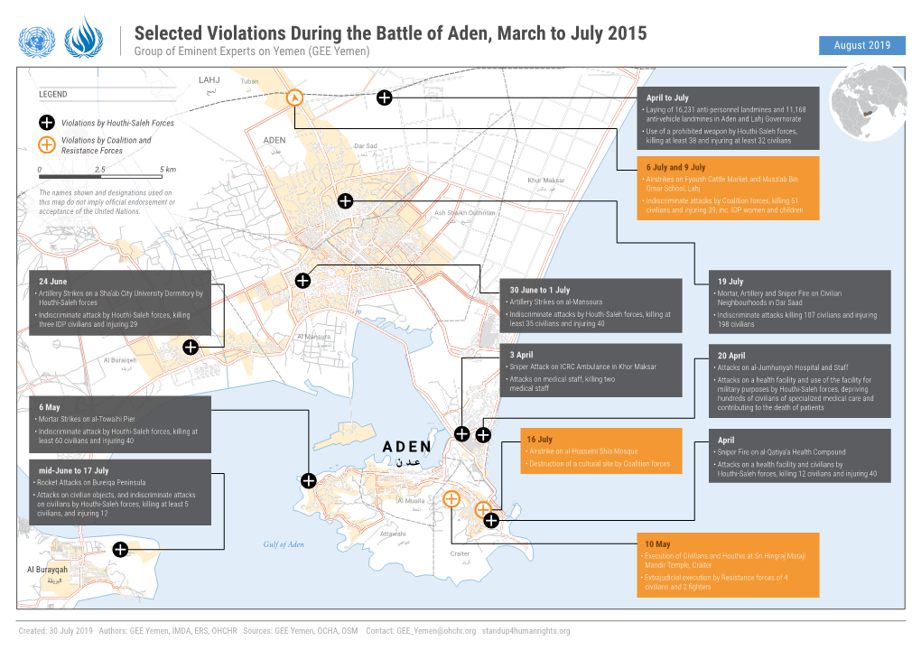 Selected Violations During the Battle of Aden, March to July 2015 August 2019 Group of Eminent Experts on Yemen (GEE Yemen)