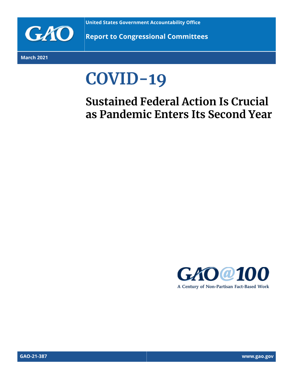 COVID-19 Sustained Federal Action Is Crucial As Pandemic Enters Its Second Year