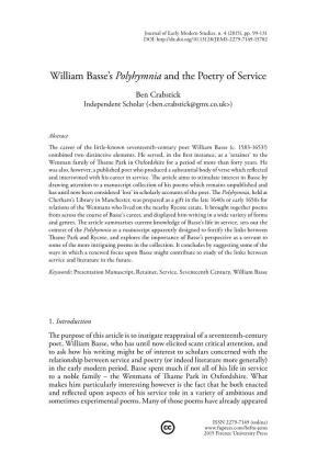 William Basse's Polyhymnia and the Poetry of Service