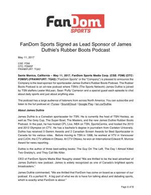 NR 2017-05-11 Fandom Sports Lead Sponsor of James Duthie's Rubber