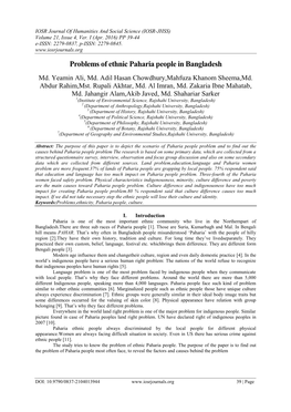 Problems of Ethnic Paharia People in Bangladesh