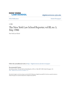 The New York Law School Reporter, Vol III, No. 5, May 1986