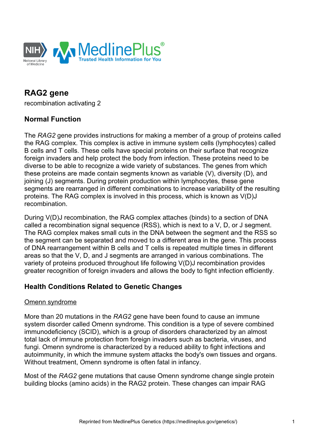 RAG2 Gene Recombination Activating 2