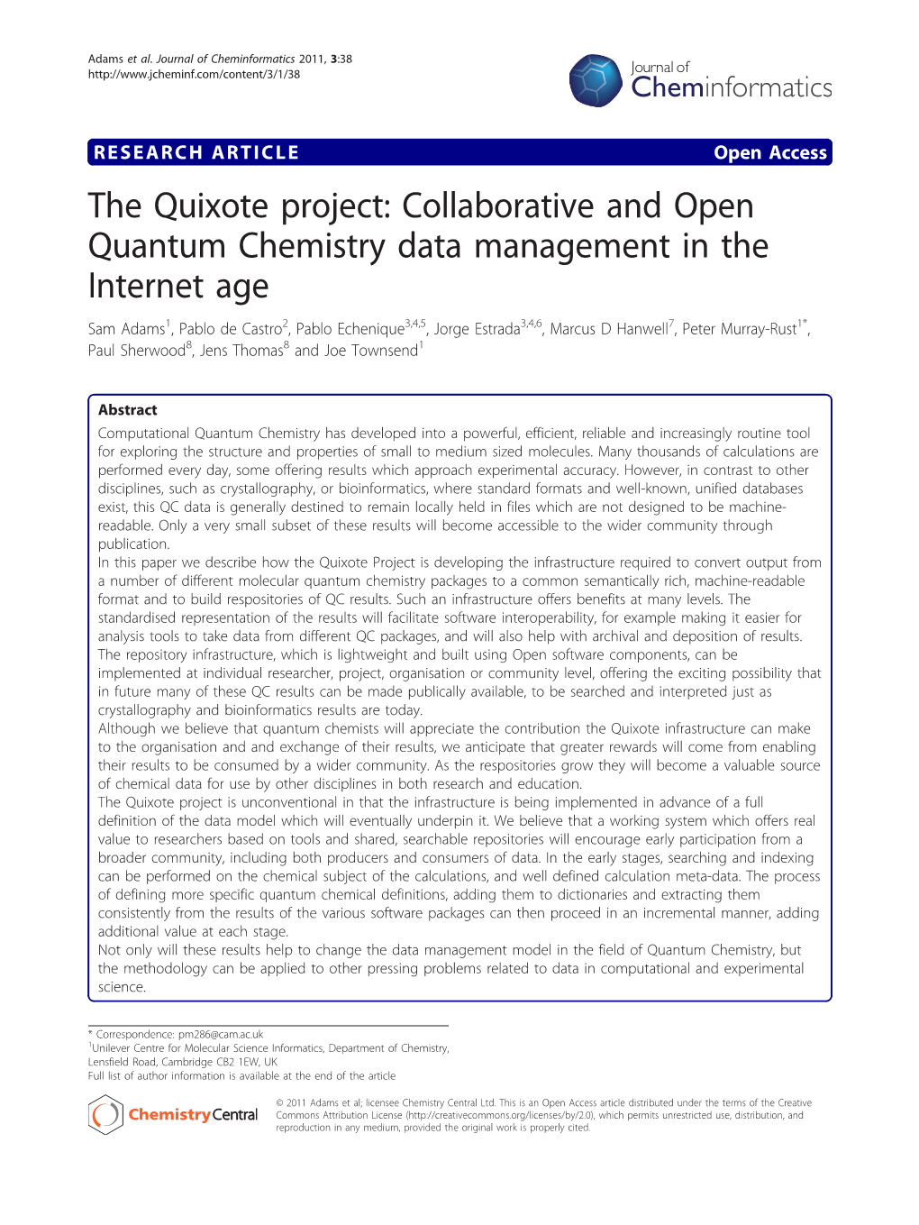 The Quixote Project: Collaborative and Open Quantum Chemistry Data Management in the Internet