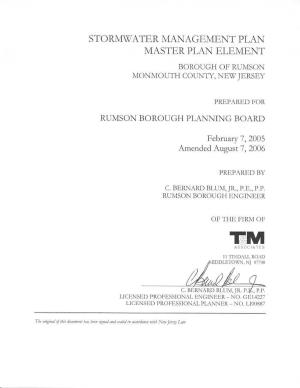 Stormwater Management Plan Borough of Rumson, County of Monmouth February 2005– Amended August 2006