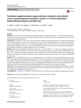 Tocotrienol Supplementation Suppressed Bone Resorption And