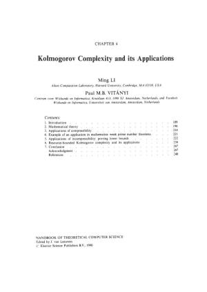 Kolmogorov Complexity and Its Applications