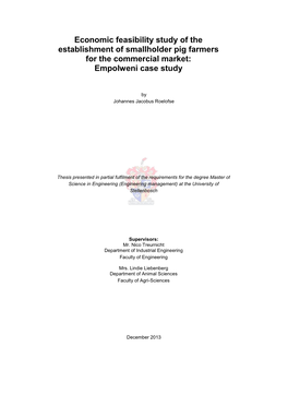 Economic Feasibility Study of the Establishment of Smallholder Pig Farmers for the Commercial Market: Empolweni Case Study