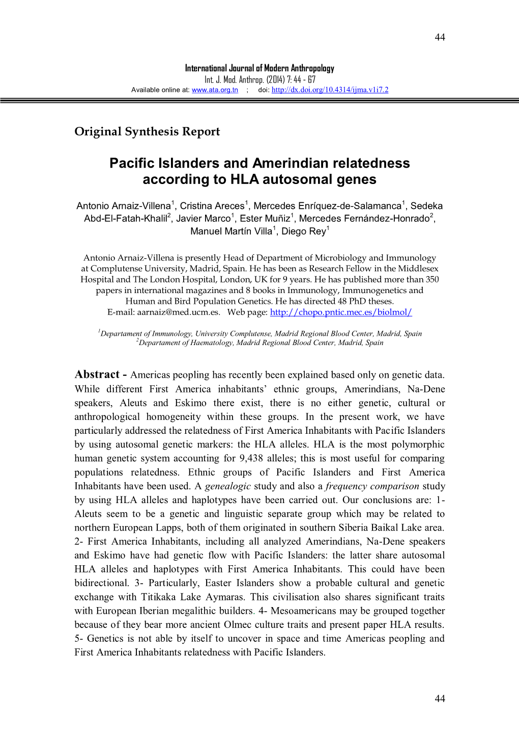 Pacific Islanders and Amerindian Relatedness According to HLA Autosomal Genes