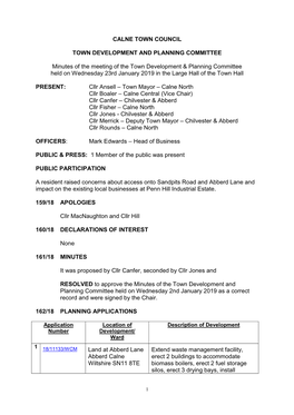 Calne Town Council Town Development and Planning