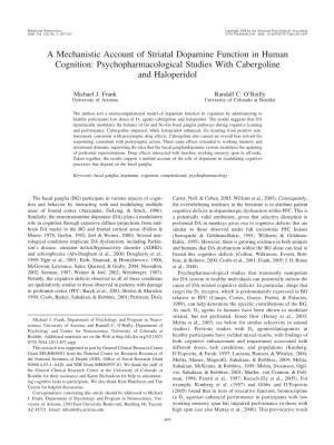 A Mechanistic Account of Striatal Dopamine Function in Human Cognition: Psychopharmacological Studies with Cabergoline and Haloperidol