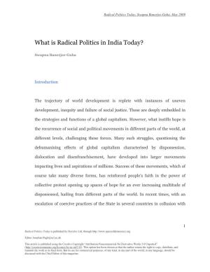 What Is Radical Politics in India Today?