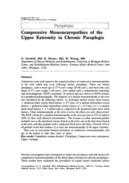 Compressive Mononeuropathies of the Upper Extremity in Chronic Paraplegia