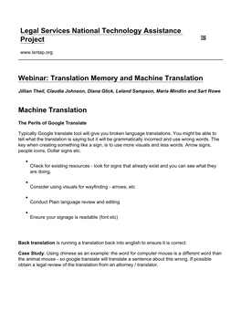 Webinar: Translation Memory and Machine Translation