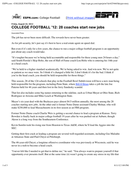 ESPN.Com - COLLEGE FOOTBALL ‘12: 28 Coaches Start New Jobs