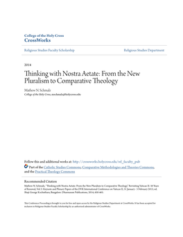 Thinking with Nostra Aetate: from the New Pluralism to Comparative Theology Mathew N