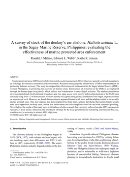 A Survey of Stock of the Donkey's Ear Abalone, Haliotis Asinina L. in The