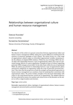 Relationships Between Organisational Culture and Human Resource Management