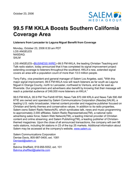 99.5 FM KKLA Boosts Southern California Coverage Area