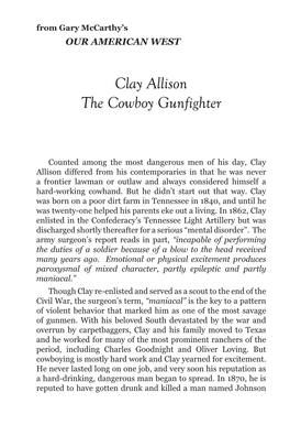 Clay Allison Differed from His Contemporaries in That He Was Never a Frontier Lawman Or Outlaw and Always Considered Himself a Hard-Working Cowhand