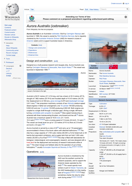 Aurora Australis (Icebreaker) Featured Content from Wikipedia, the Free Encyclopedia Current Events Aurora Australis Is an Australian Icebreaker